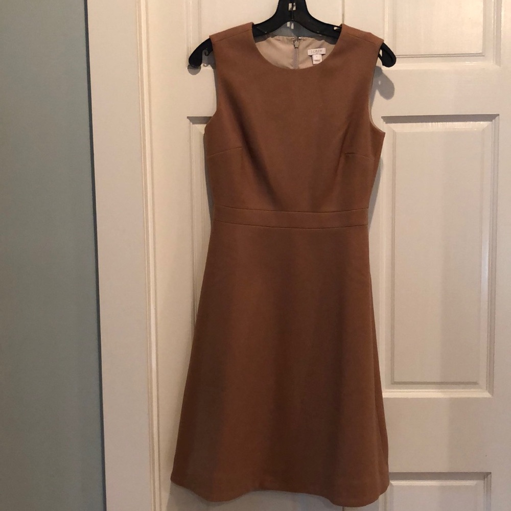 J. Crew Camel is Wool Midi Dress Sleeveless Crew Neck